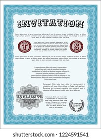 Light blue Invitation template. Money Pattern design. Vector illustration. Printer friendly. 