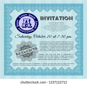 Light blue Invitation template. Money Pattern design. Detailed. With quality background. 