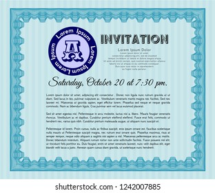 Light blue Invitation template. Money style design. With linear background. Customizable, Easy to edit and change colors. 