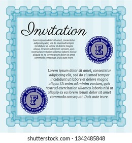 Light blue Invitation template. Money Pattern design. With guilloche pattern. Vector illustration. 