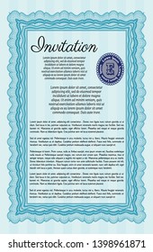 Light blue Invitation template. Money style design. With linear background. Customizable, Easy to edit and change colors. 