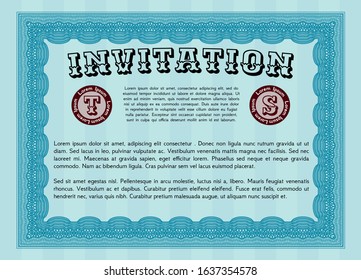 Light blue Invitation template. Money Pattern design. With guilloche pattern and background. Customizable, Easy to edit and change colors. 