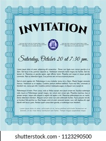 Light blue Invitation template. Nice design. Printer friendly. Detailed. 