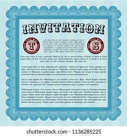 Light blue Invitation template. Nice design. With linear background. Detailed. 