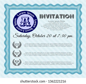 Light blue Invitation template. Nice design. Detailed. With linear background. 