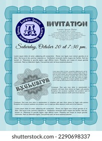 Light blue Invitation template. Nice design. With complex linear background. Detailed. 