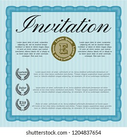 Light blue Invitation template. Perfect design. Detailed. With linear background. 