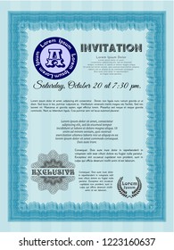 Light blue Invitation template. Perfect design. Customizable, Easy to edit and change colors. With linear background. 