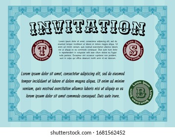 Light blue Invitation template. Perfect design. With background. Customizable, Easy to edit and change colors. 