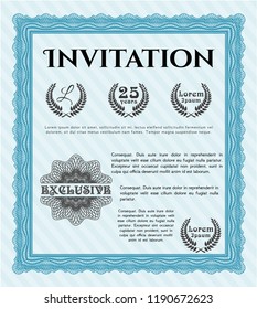Light blue Invitation template. Printer friendly. Vector illustration. Money Pattern. 