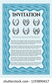 Light blue Invitation template. Printer friendly. Customizable, Easy to edit and change colors. Excellent design. 
