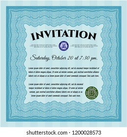 Light blue Invitation template. Printer friendly. Detailed. Beauty design. 