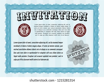 Light blue Invitation template. Printer friendly. Customizable, Easy to edit and change colors. Lovely design. 