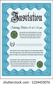 Light blue Invitation template. Printer friendly. Vector illustration. Good design. 