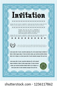 Light blue Invitation template. Printer friendly. Beauty design. Vector illustration. 