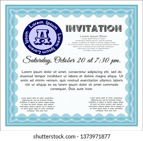 Light blue Invitation template. With quality background. Vector illustration. Money style design. 