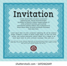 Light blue Invitation template. With quality background. Customizable, Easy to edit and change colors. Nice design. 