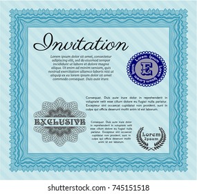 Light blue Invitation template. With quality background. Vector illustration. Artistry design. 