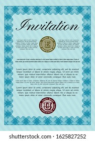 Light blue Invitation template. Retro design. Printer friendly. Customizable, Easy to edit and change colors. 