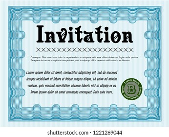 Light blue Invitation template. Sophisticated design. With quality background. Detailed. 