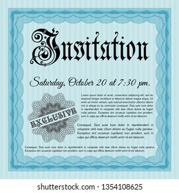 Light blue Invitation template. Sophisticated design. Vector illustration. Complex background. 