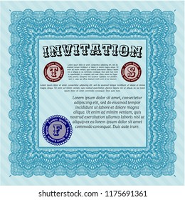 Light blue Invitation template. Superior design. Printer friendly. Customizable, Easy to edit and change colors. 