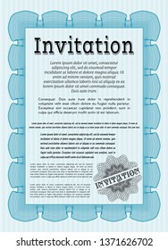 Light blue Invitation template. Superior design. Customizable, Easy to edit and change colors. With guilloche pattern and background. 