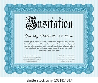 Light blue Invitation template. Superior design. With linear background. Customizable, Easy to edit and change colors. 