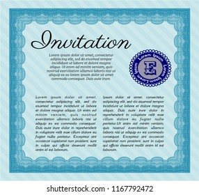 Light blue Invitation template. Vector illustration. With complex linear background. Modern design. 