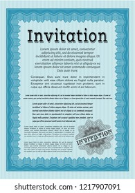 Light blue Invitation template. Vector illustration. With complex background. Lovely design. 
