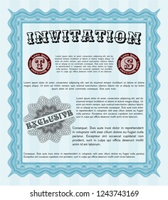 Light blue Invitation template. Vector illustration. With complex linear background. Lovely design. 