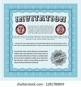 Light blue Invitation template. Vector illustration. Printer friendly. Perfect design. 