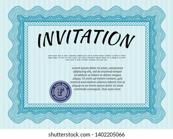 Light blue Invitation template. Vector illustration. With linear background. Perfect design. 