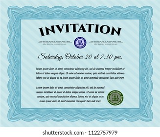 Light blue Invitation. Vector illustration. With background. Good design. 