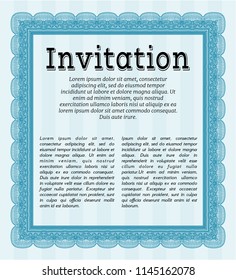Light blue Invitation. Vector illustration. Printer friendly. Cordial design. 