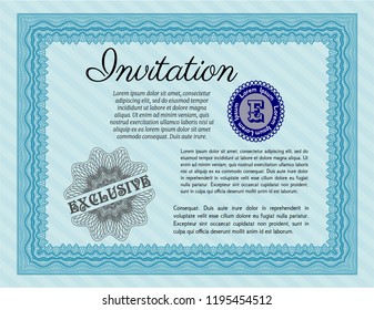 Light blue Invitation. Vector illustration. Printer friendly. Money style design. 