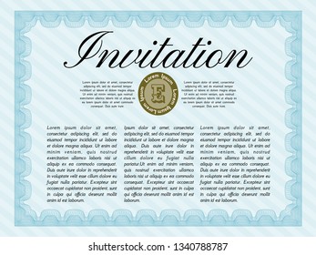Light blue Invitation. Vector illustration. With guilloche pattern. Cordial design. 