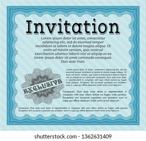 Light blue Invitation. Vector illustration. With linear background. Excellent design. 