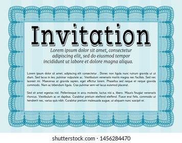 Light blue Invitation. Vector illustration. With guilloche pattern. Modern design. 