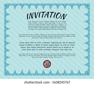 Light blue Invitation. Vector illustration. Printer friendly. Money Pattern. 