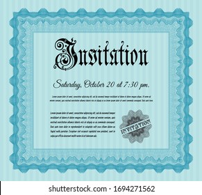 Invitación azul claro. Ilustración vectorial. Con un fondo de calidad. Diseño estilo dinero. 