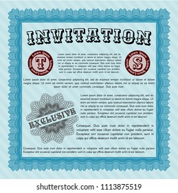Light blue InvitatLight blue Retro invitation template. Artistry design. Detailed. With great quality guilloche pattern. ion. Printer friendly. Detailed. Good design. 