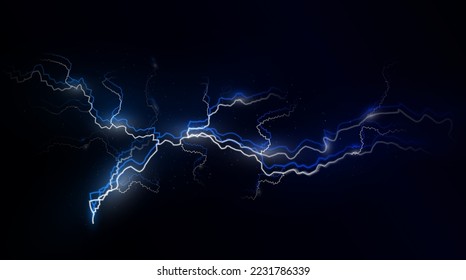 Light blue isolated vector lightning png. Magic light abstract lines. Realistic natural lightning neon effects, black transparent background.	
