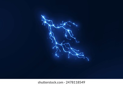 Png de relámpago de Vector aislado azul claro. Efecto de rayo de neón natural realistaTormenta eléctrica. Fuerza Recargo de energía Trueno. Luz del rayo de Blitz Thunder enciende destello de tormenta