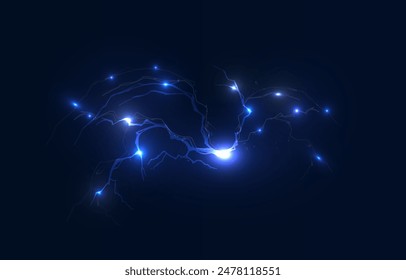 Light blue isolated vector lightning png. Realistic natural neon lightning effectThunderstorm. Strength Energy charge Thunder. Blitz Lightning Thunder Light Sparks Storm Flash