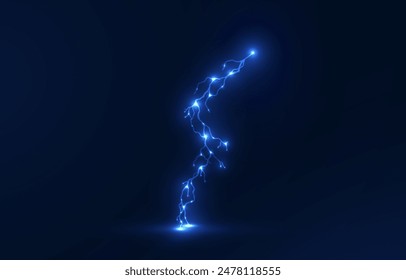 Png de relámpago de Vector aislado azul claro. Efecto de rayo de neón natural realistaTormenta eléctrica. Fuerza Recargo de energía Trueno. Luz del rayo de Blitz Thunder enciende destello de tormenta