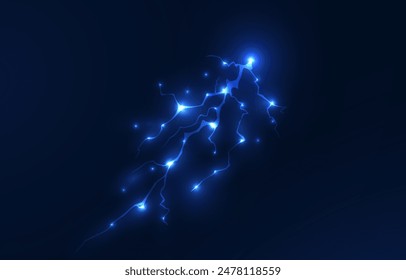 Png de relámpago de Vector aislado azul claro. Efecto de rayo de neón natural realistaTormenta eléctrica. Fuerza Recargo de energía Trueno. Luz del rayo de Blitz Thunder enciende destello de tormenta