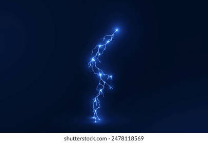 Light blue isolated vector lightning png. Realistic natural neon lightning effectThunderstorm. Strength Energy charge Thunder. Blitz Lightning Thunder Light Sparks Storm Flash