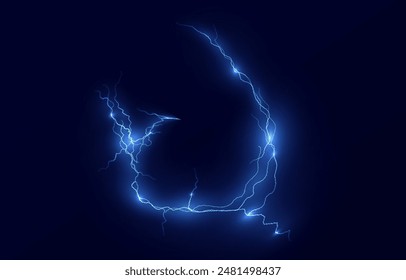 Light blue isolated vector lightning png. Realistic natural neon lightning effectThunderstorm. Strength Energy charge Thunder. Blitz Lightning Thunder Light Sparks Storm Flash	
