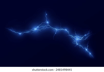 Hellblaue isolierte Vektorgrafik Blitz PNG. Realistischer natürlicher Neon-BlitzeffektGewitter. In: Strength Energy Abbuchung Thunder. Blitz Blitz Blitz Donner Licht Funken Sturm Blitz	
